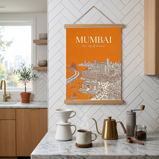 Mumbai Line Art Print — Saffron Gateway of India Marine Drive Skyline Wall Art