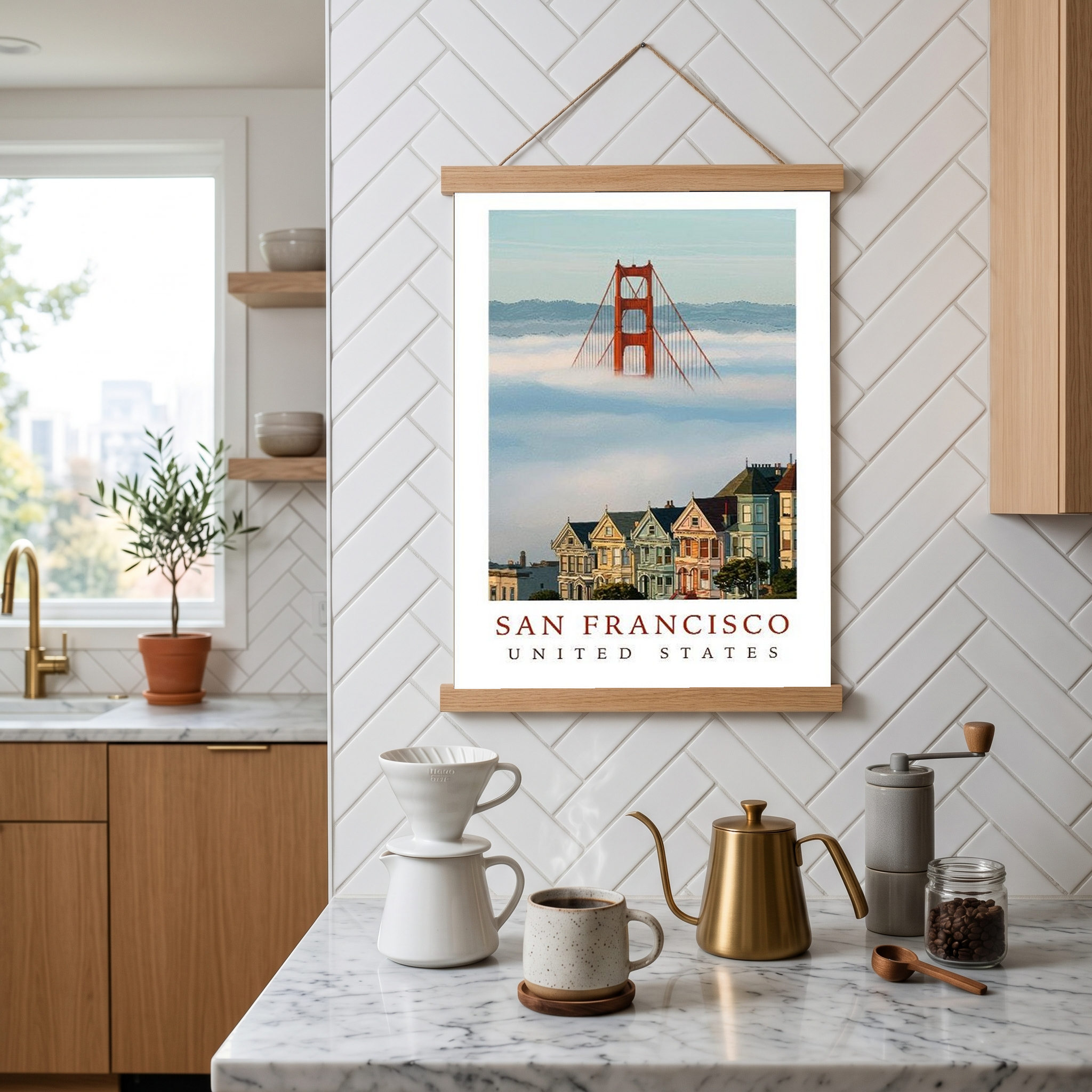 San Francisco Travel Poster — Golden Gate Bridge Painted Ladies Print