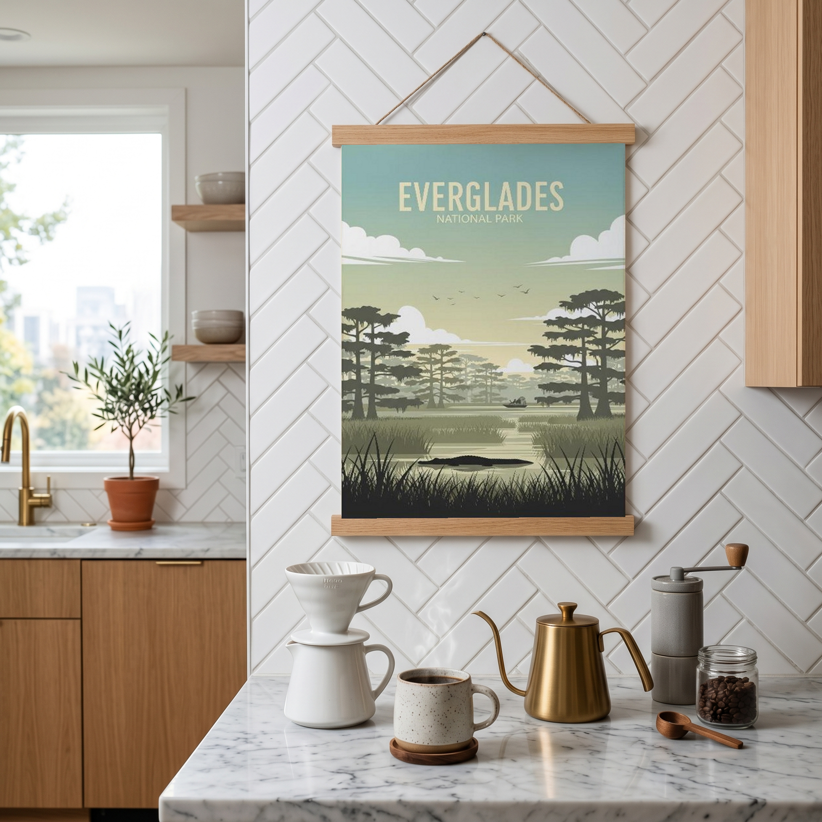 Everglades National Park Poster — Vintage Florida Alligator Cypress Print