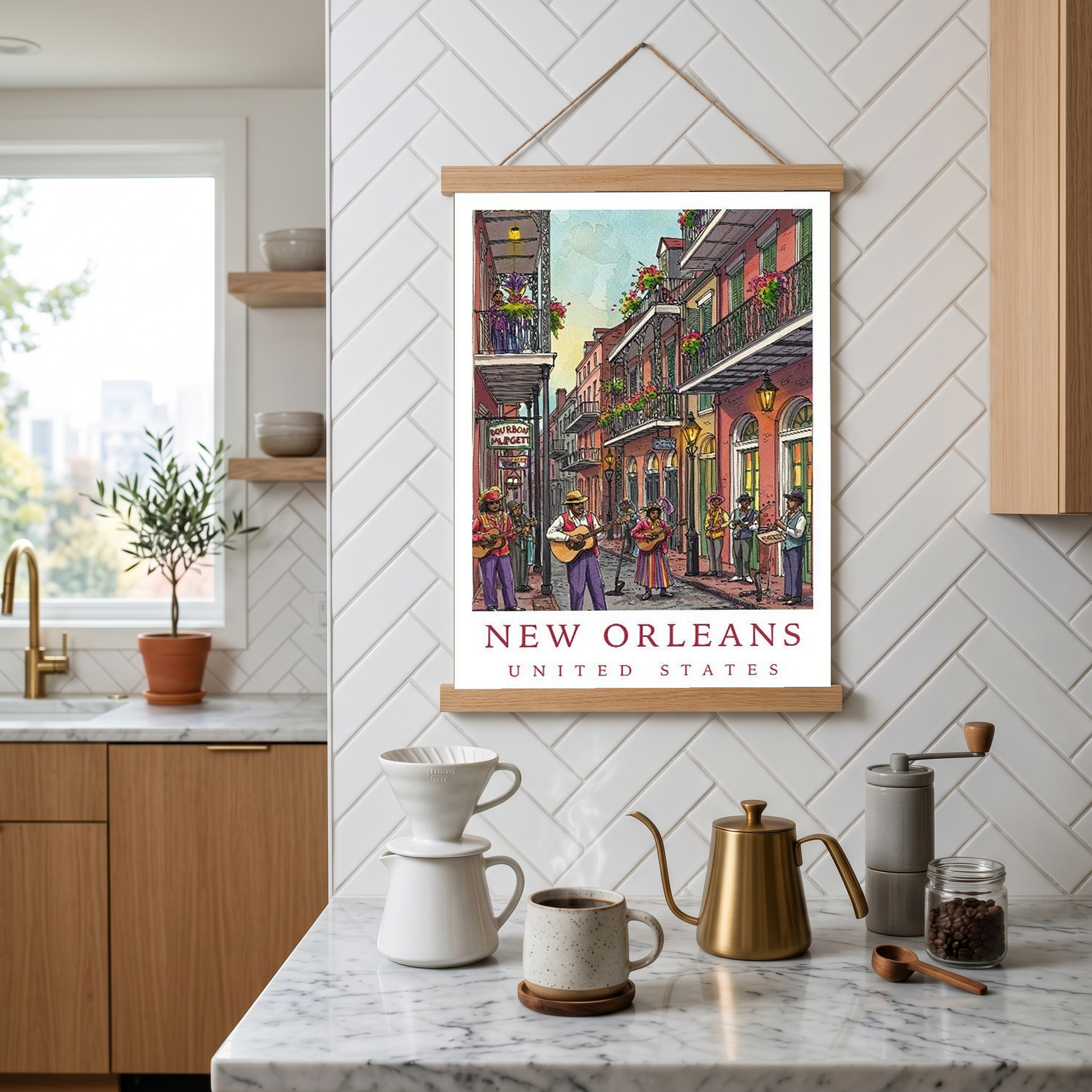 New Orleans Travel Poster — French Quarter Jazz Buskers Street Print