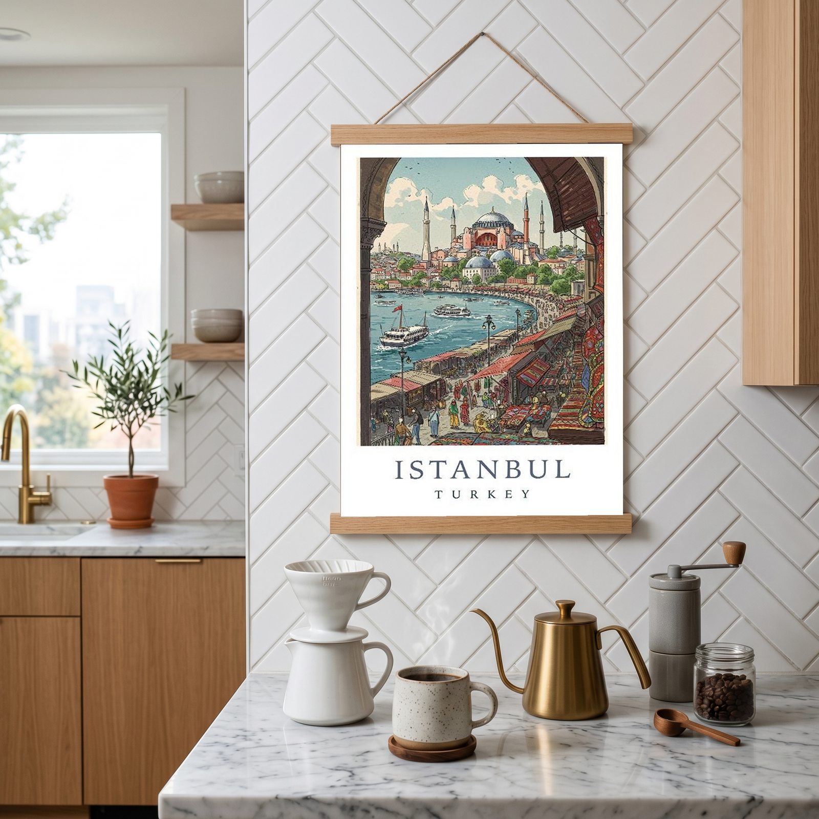Istanbul Turkey Travel Poster — Hagia Sophia Bosphorus Bazaar Print