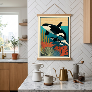 Orca Mother & Calf Ocean Reef Poster - Coastal Wildlife Wall Art