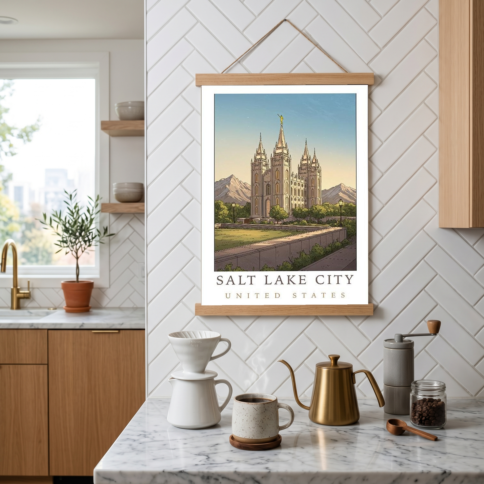 Salt Lake City Utah Travel Poster — Temple Square Wasatch Mountains Print