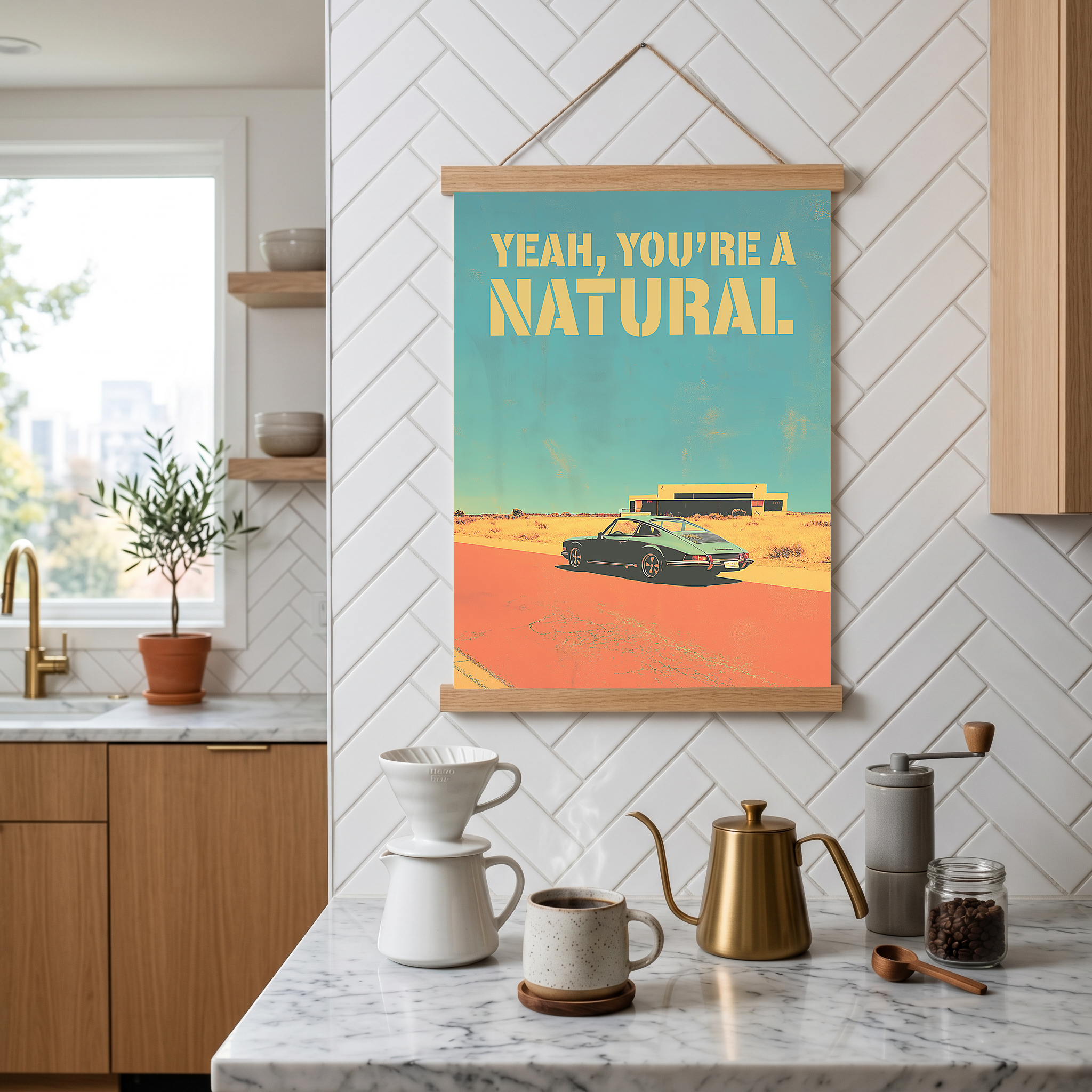 Vintage Porsche Desert Road Poster — You're a Natural Motivational Print