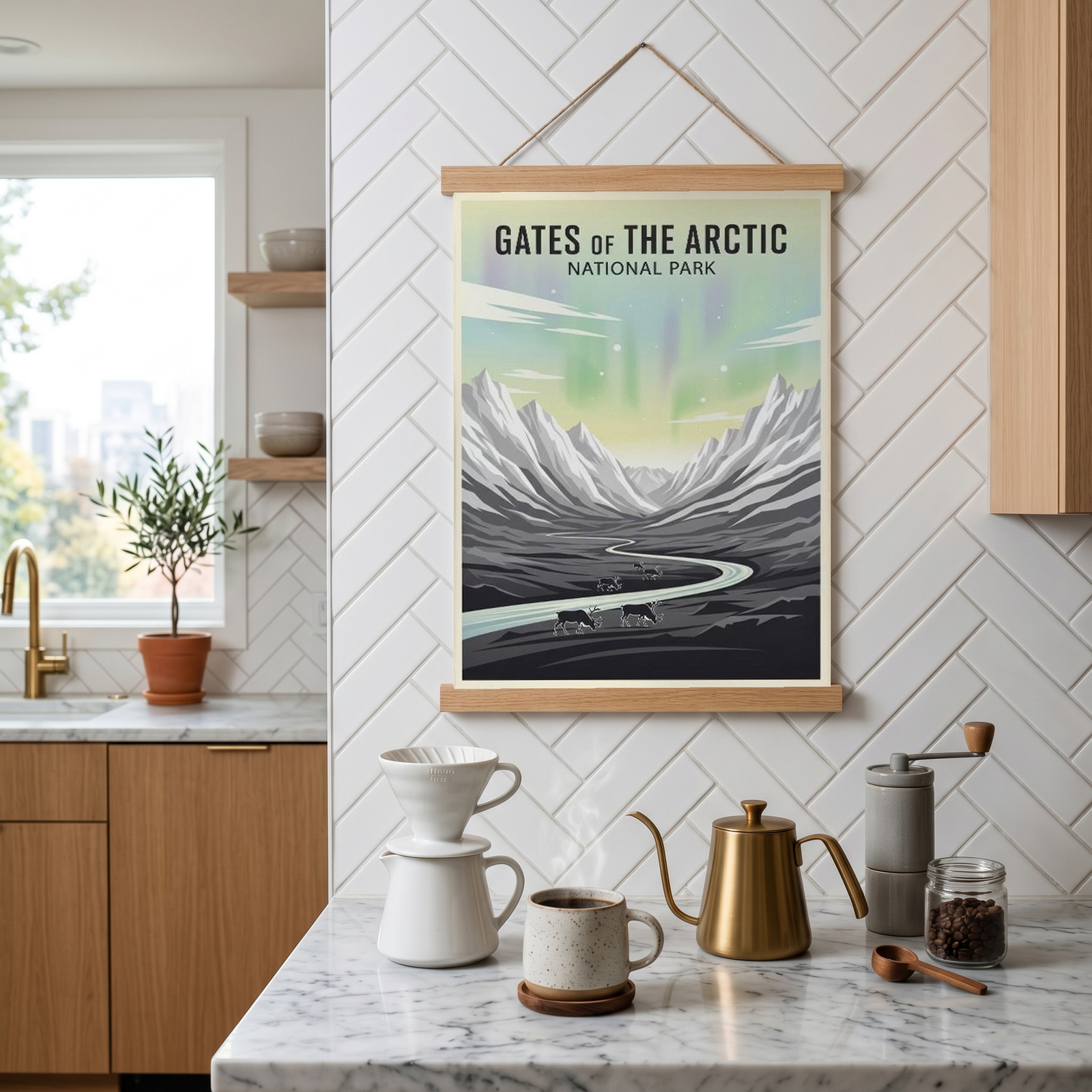 Gates of the Arctic National Park Poster — Vintage Alaska Aurora Caribou Print