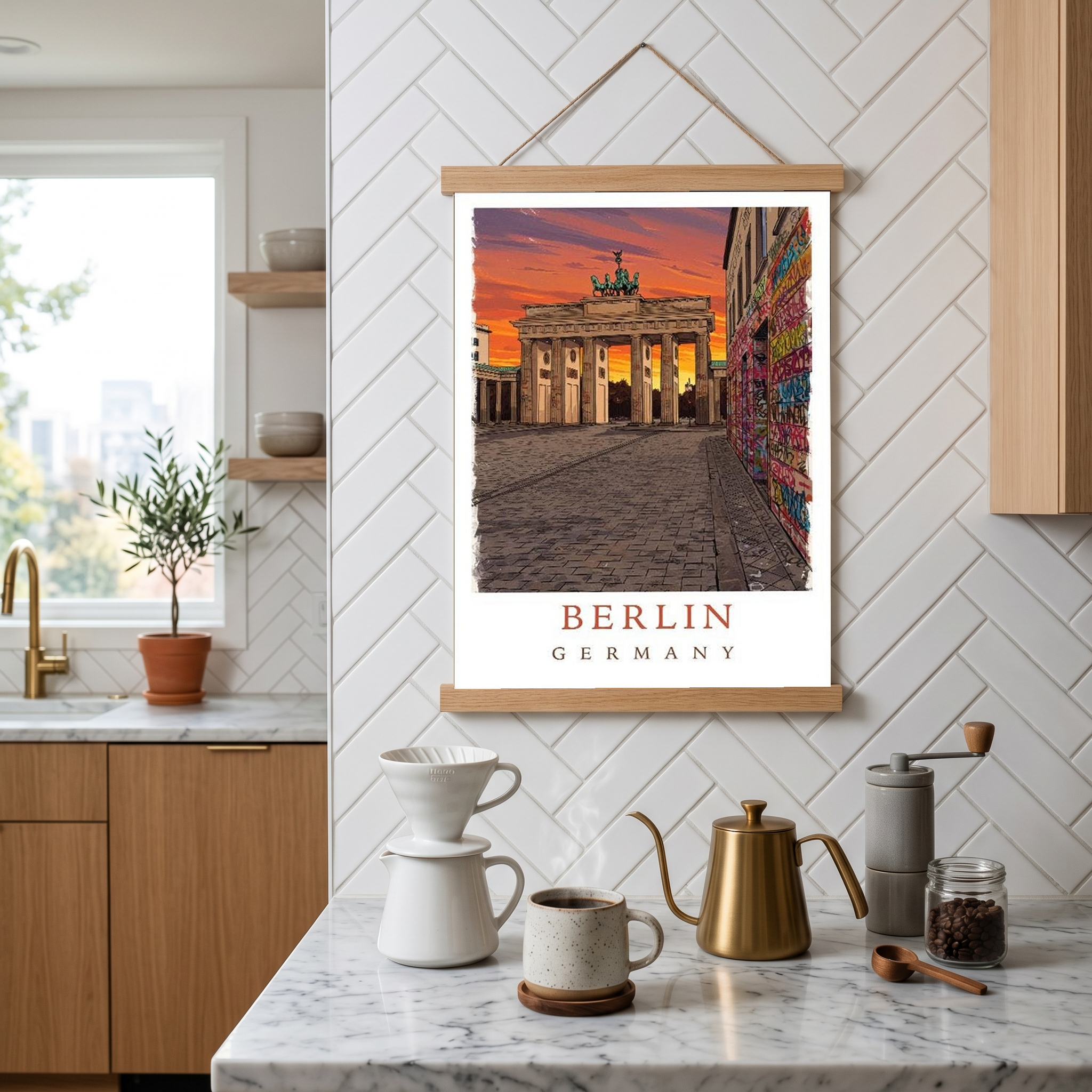 Berlin Germany Travel Poster — Brandenburg Gate Sunset Graffiti Print