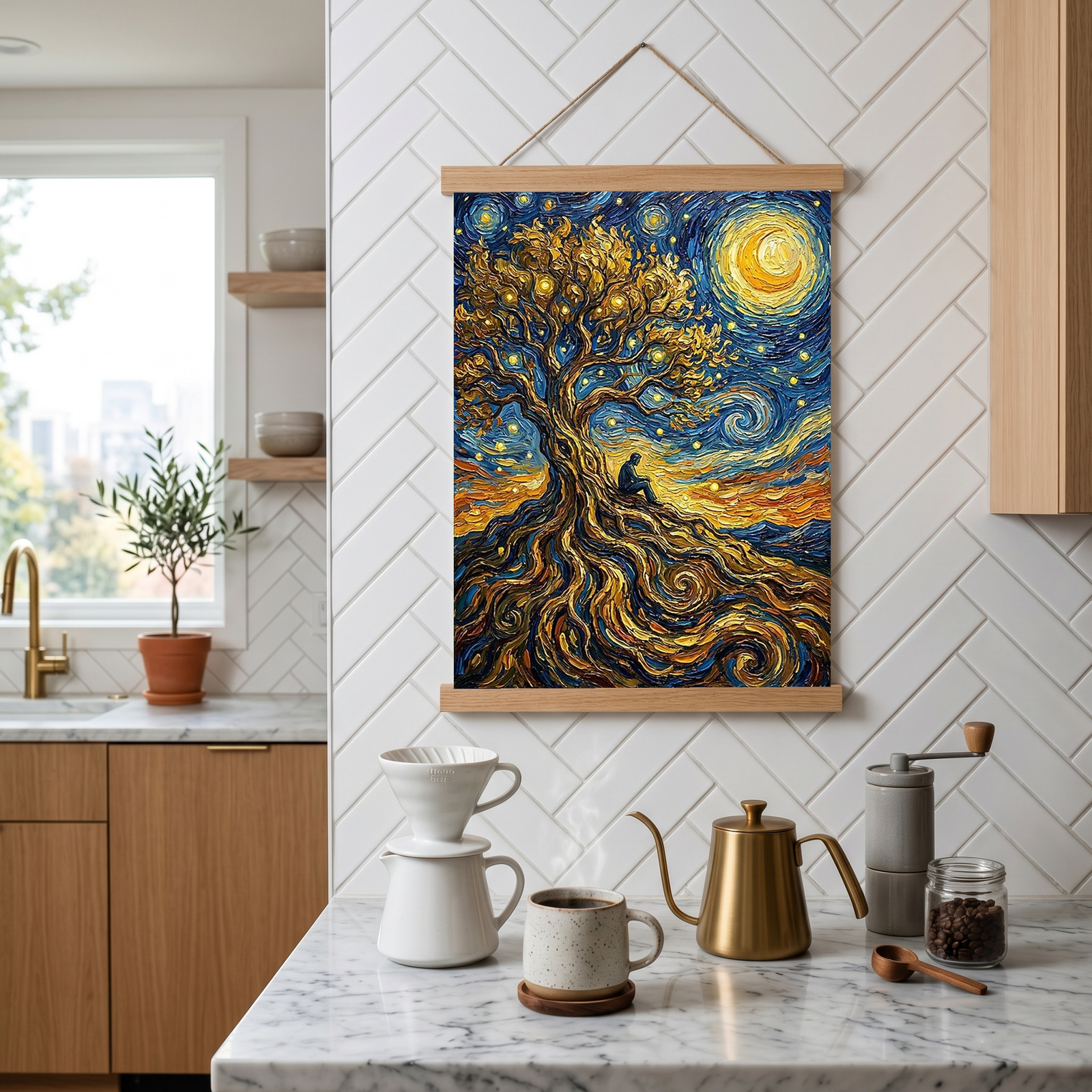 Man in Tree of Life Print — Van Gogh-Style Spiritual Reflection Wall Art