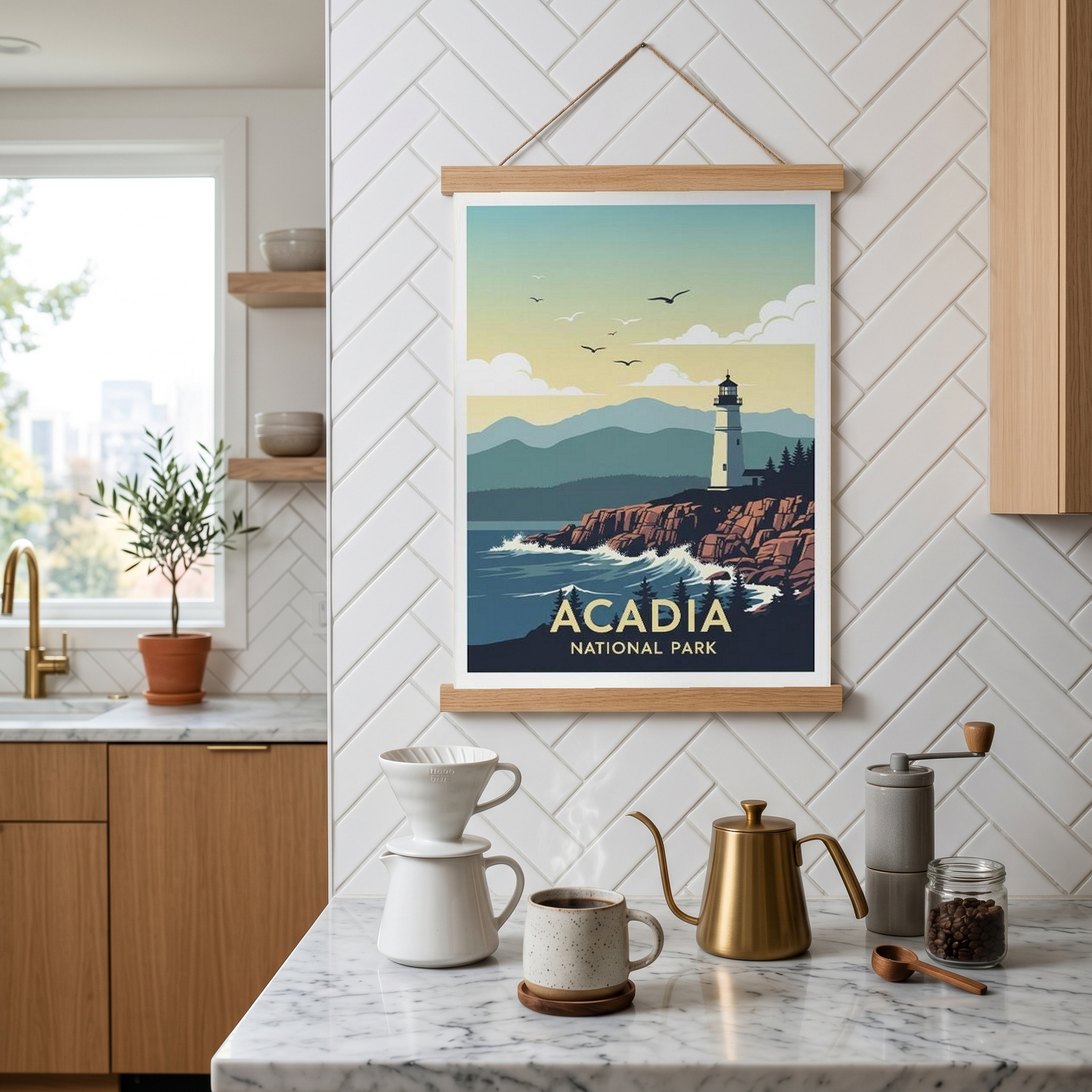 Acadia National Park Poster — Vintage Maine Lighthouse Coastal Print