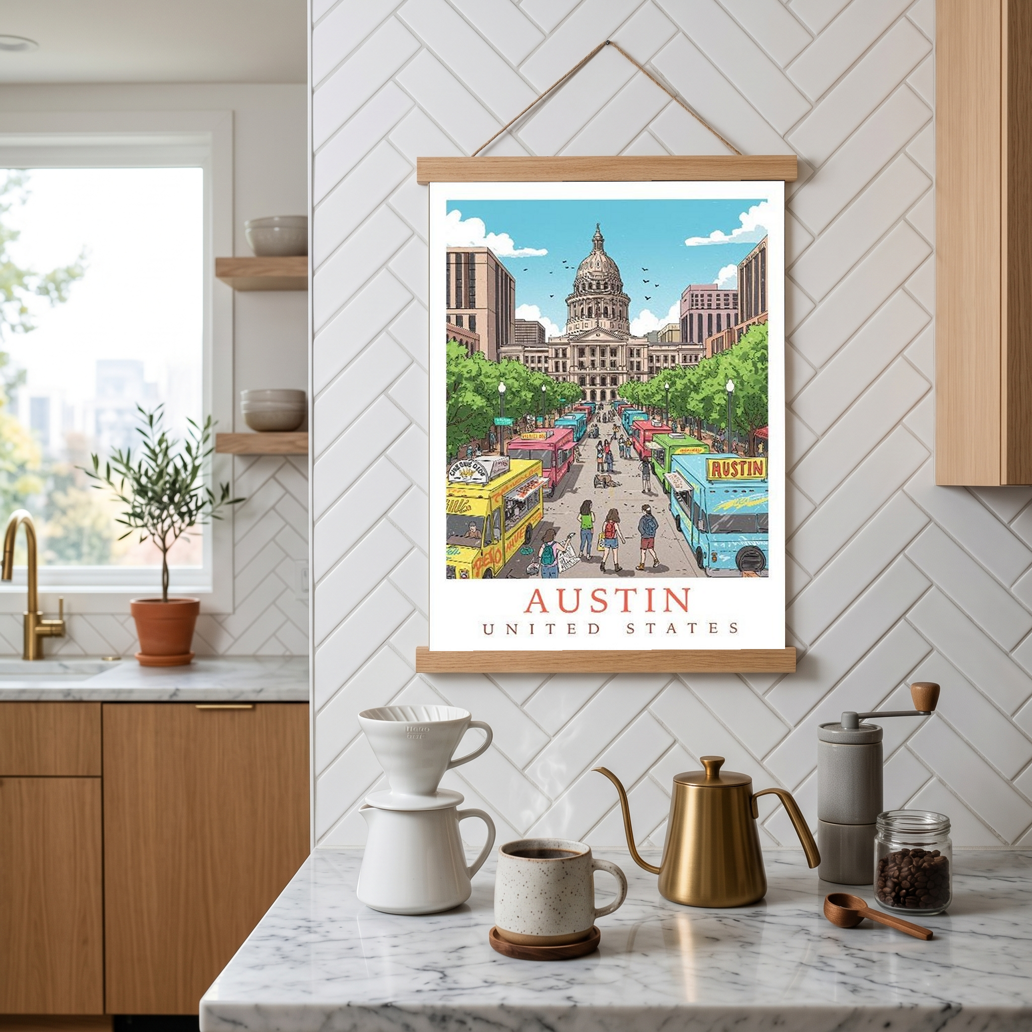 Austin Texas Travel Poster — State Capitol Food Truck Congress Print