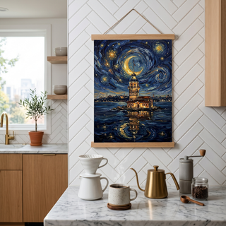 Maiden Tower Istanbul Crescent Moon Print — Van Gogh-Style Bosphorus Wall Art