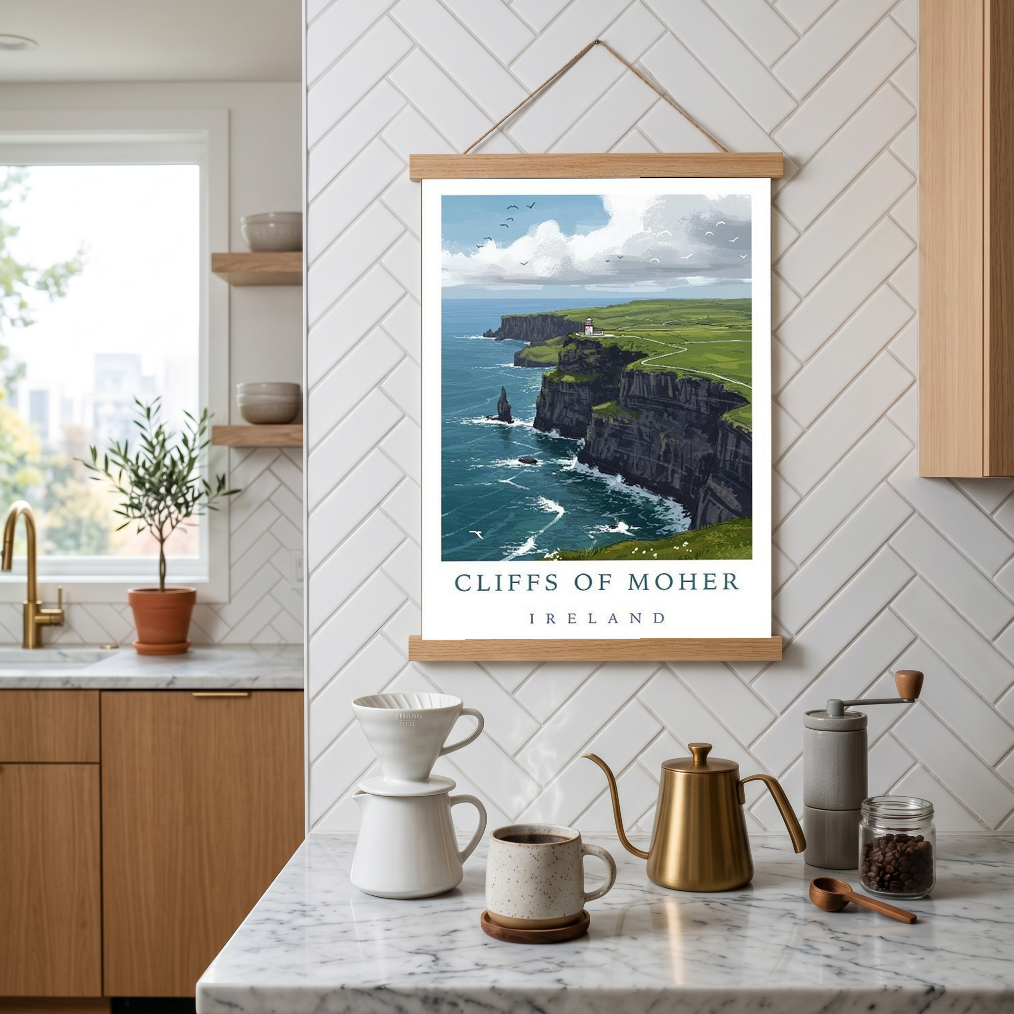 Cliffs of Moher Ireland Travel Poster — Coastal Lighthouse Atlantic Print
