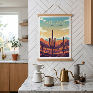 Saguaro National Park Poster — Vintage Arizona Cactus Desert Sunset Print