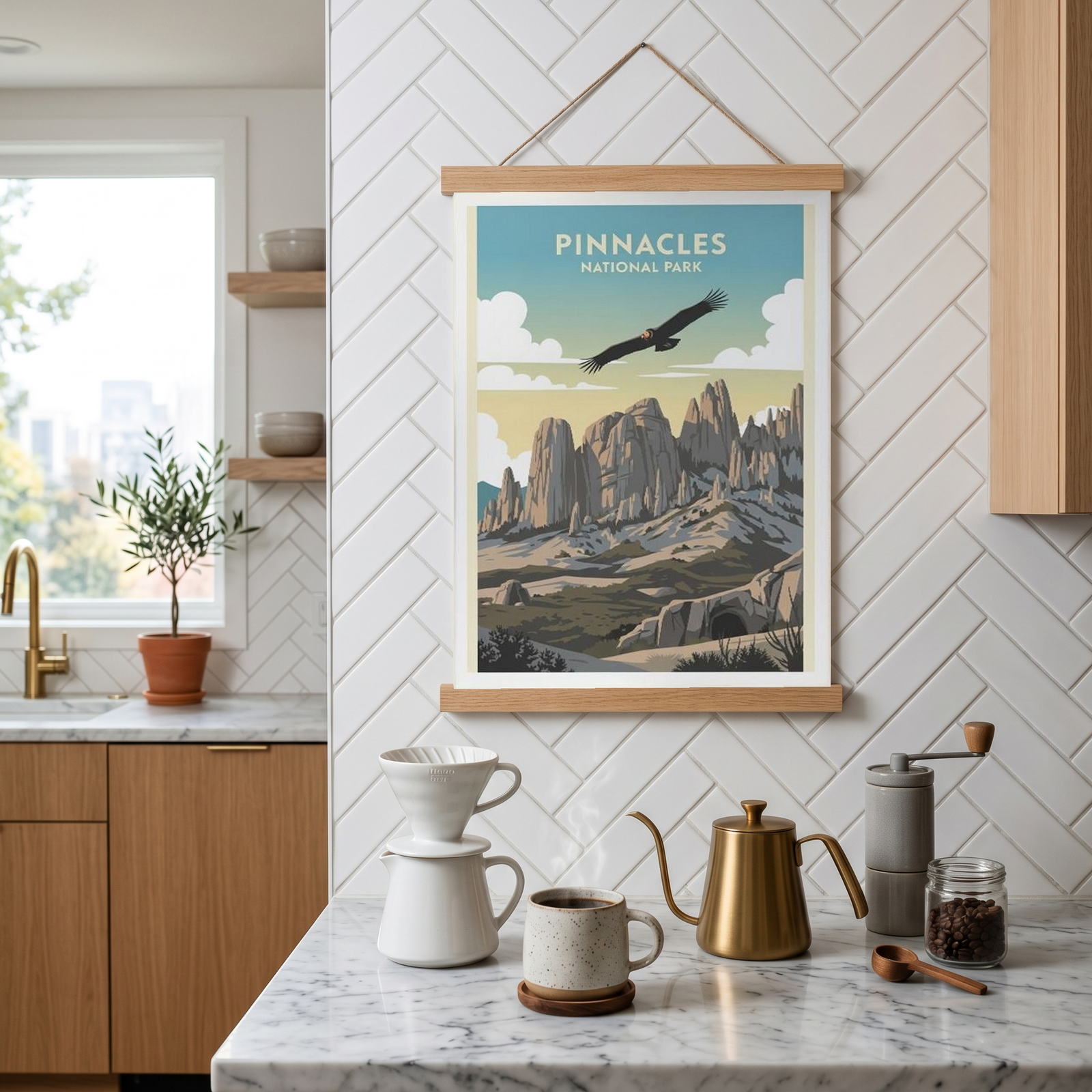 Pinnacles National Park Poster — Vintage California Condor Rock Spires Print
