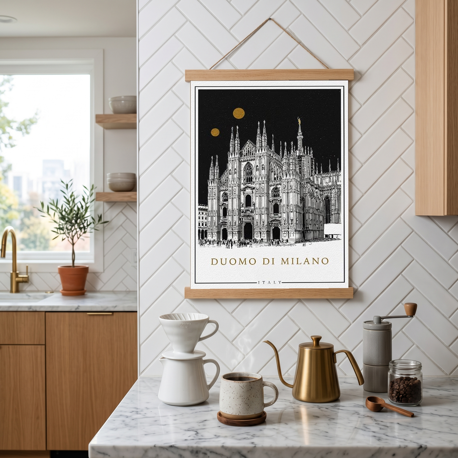 Duomo di Milano Italy Poster — Milan Cathedral Gold Moons Print