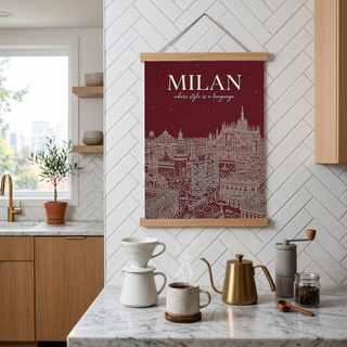 Milan Line Art Print — Wine Red Duomo Skyline Wall Art