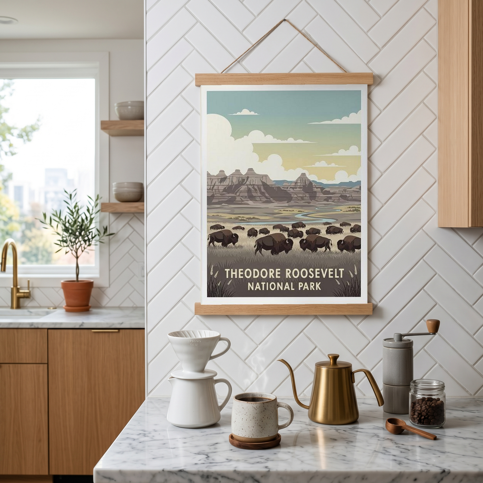 Theodore Roosevelt National Park Poster — Vintage Bison Badlands Art