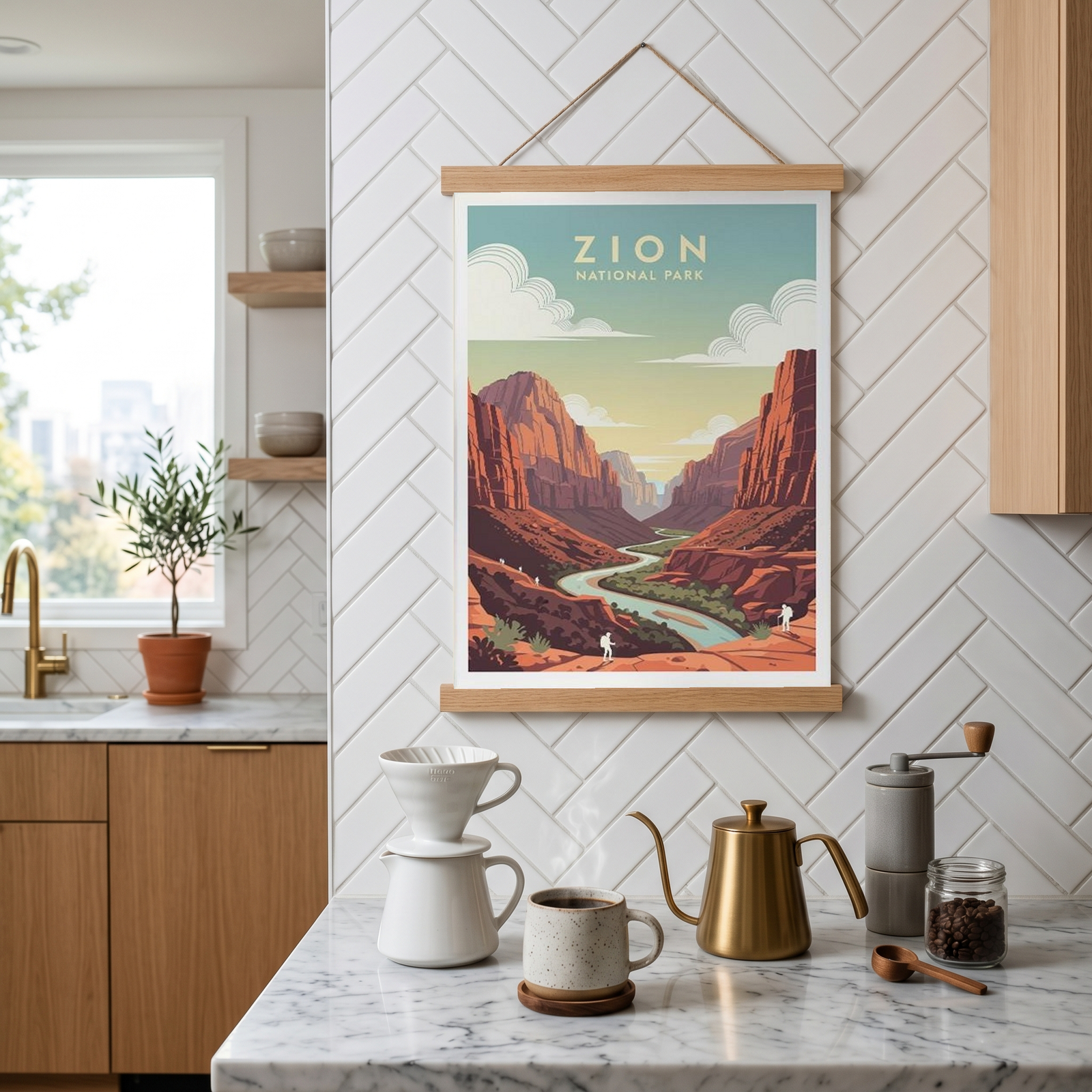 Zion National Park Poster — Vintage Utah Red Canyon Travel Print