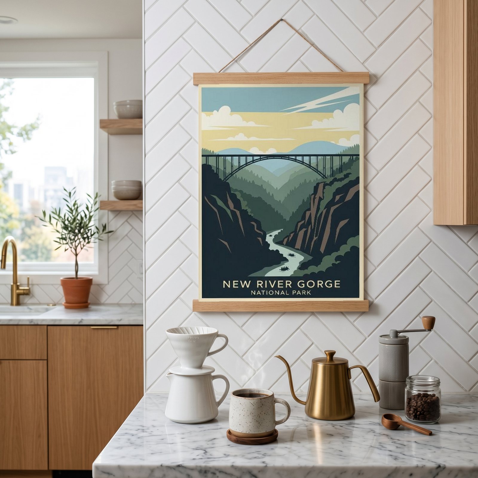 New River Gorge National Park Poster — Vintage West Virginia Bridge Whitewater Print