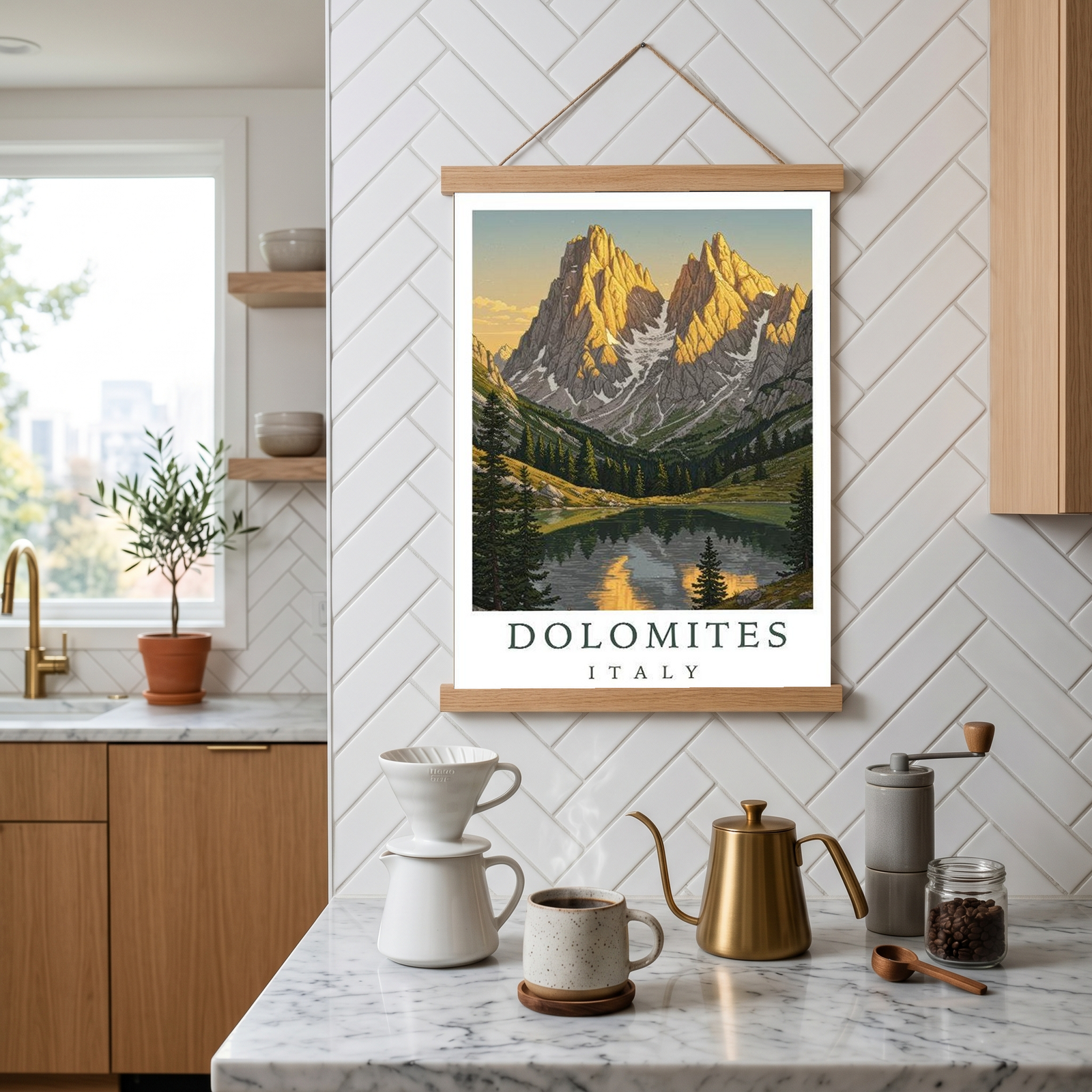 Dolomites Italy Travel Poster — Vintage Alpine Mountain Lake Print