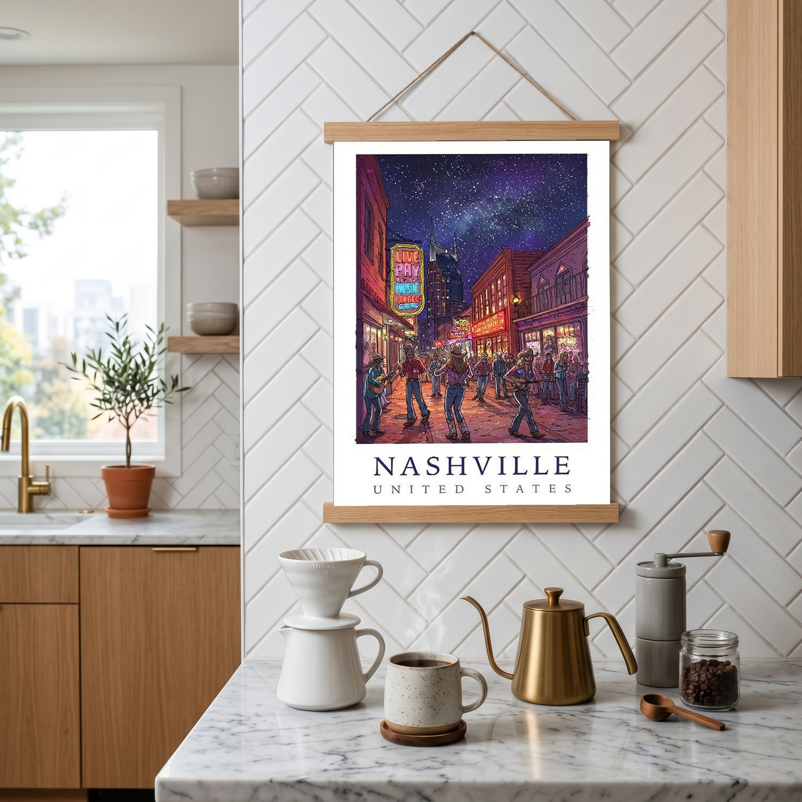 Nashville Travel Poster — Music City Broadway Honky Tonks Night Print