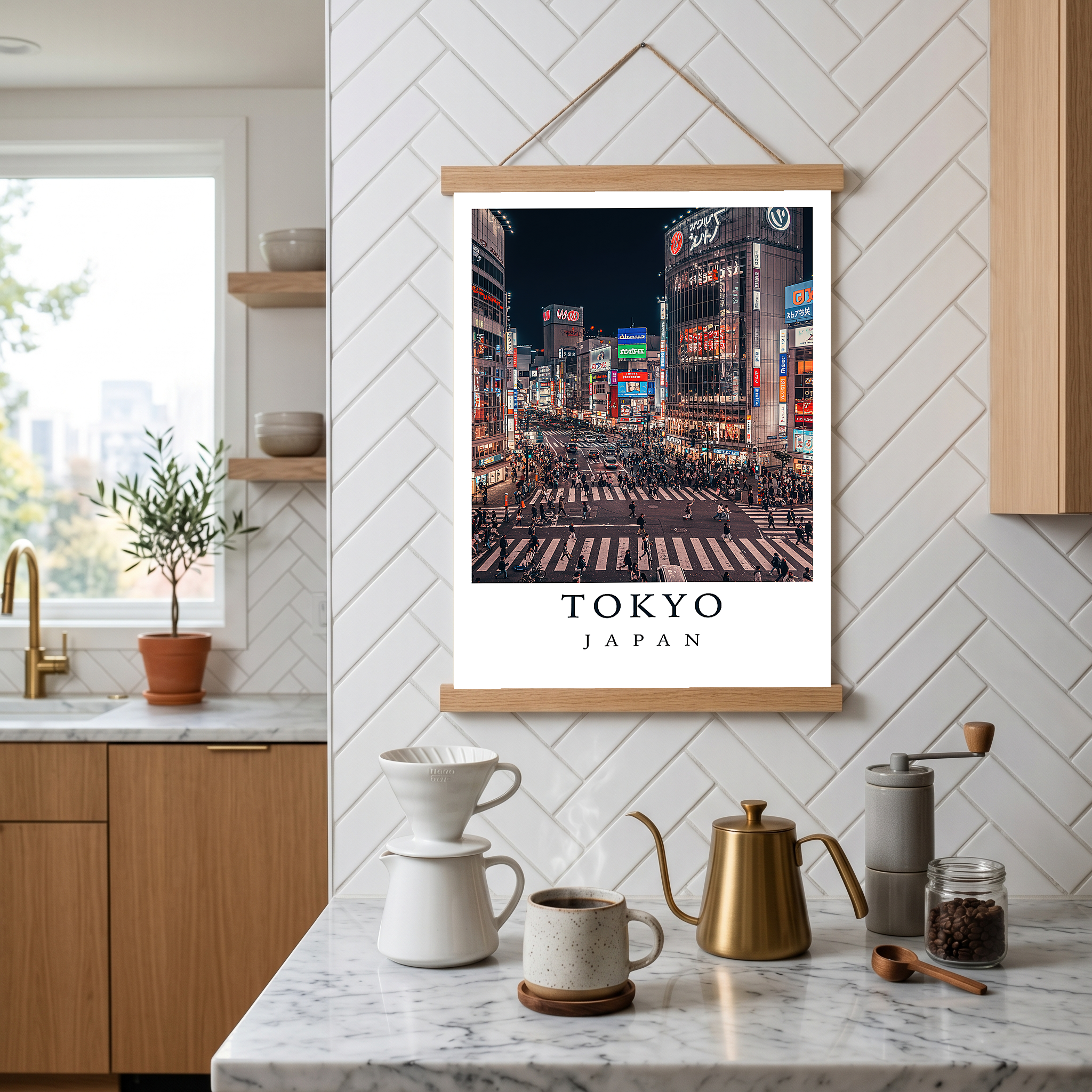 Tokyo Japan Travel Poster — Shibuya Crossing Neon Night Cityscape