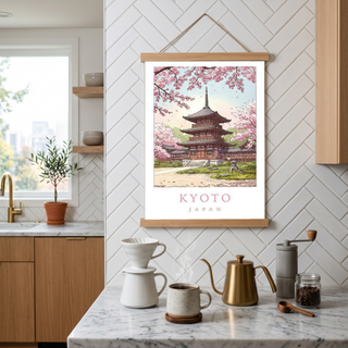 Kyoto Japan Travel Poster — Cherry Blossom Pagoda Temple Print