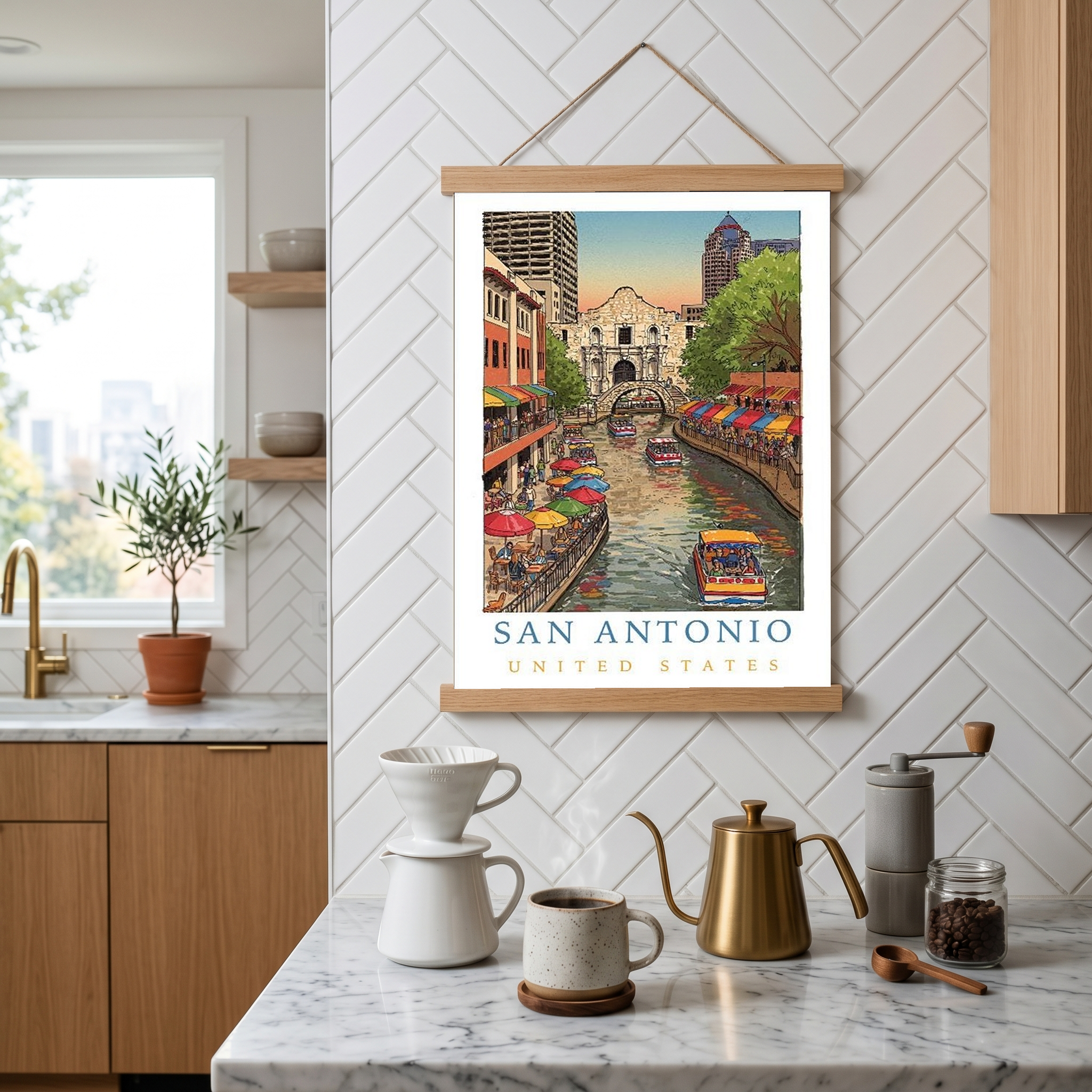 San Antonio Texas Travel Poster — Riverwalk Alamo Cityscape Print