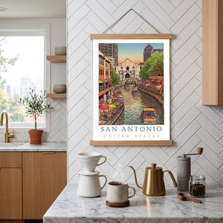 San Antonio Texas Travel Poster — Riverwalk Alamo Cityscape Print