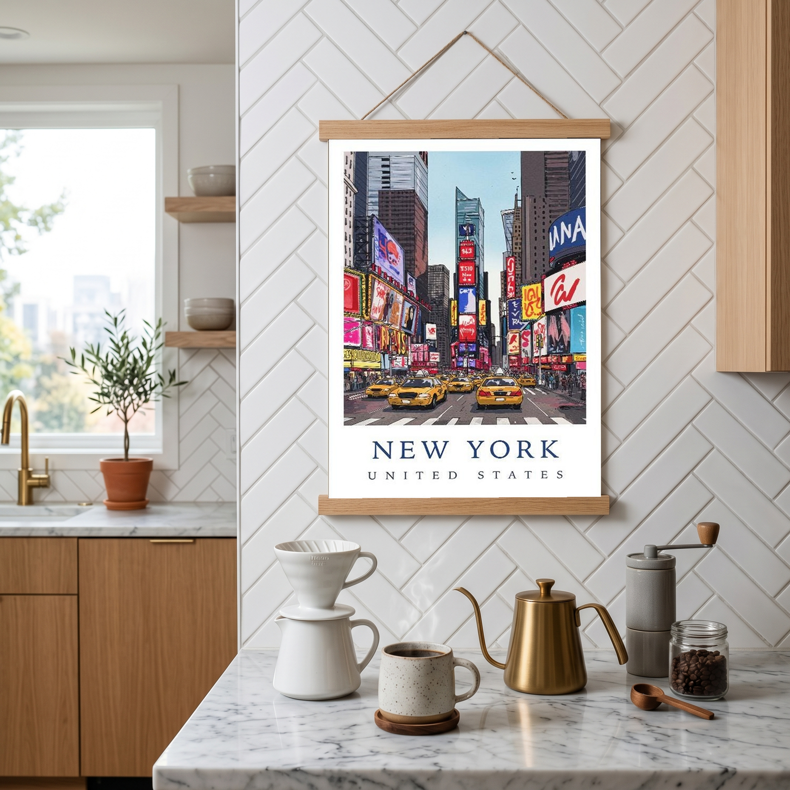New York City Travel Poster — Times Square Yellow Cabs Iconic Print