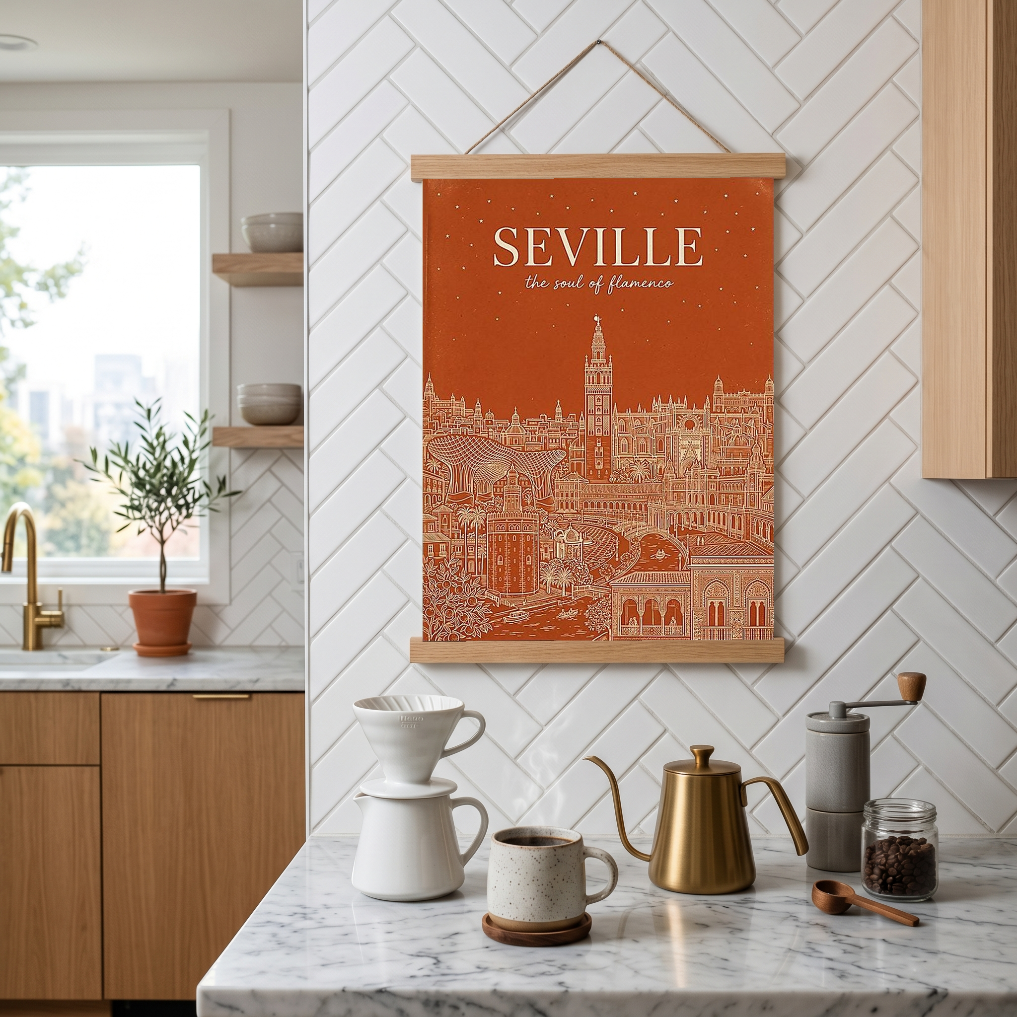 Seville Line Art Print — Terracotta Giralda Tower Plaza de España Wall Art