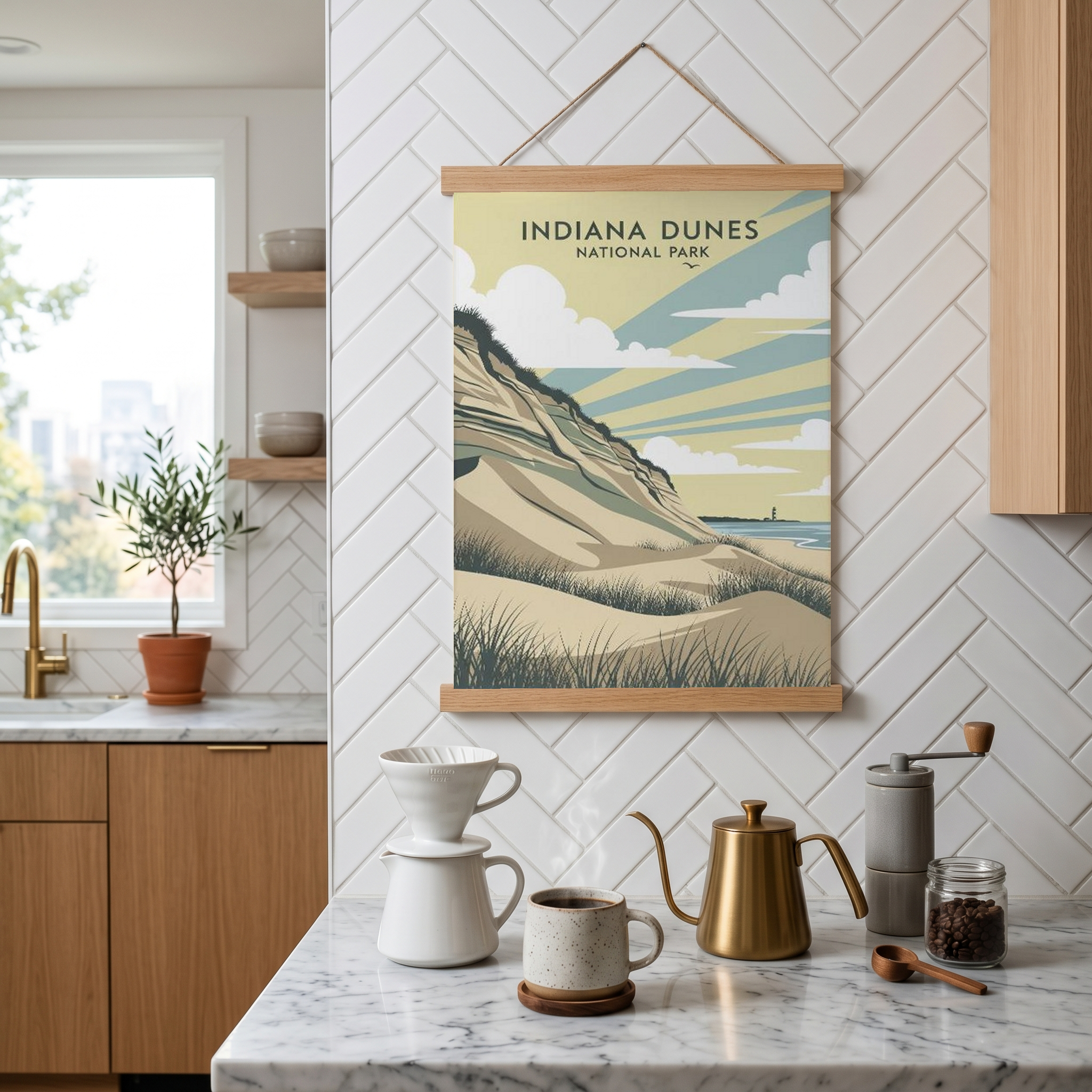 Indiana Dunes National Park Poster — Vintage Lake Michigan Lighthouse Print