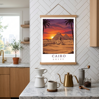Cairo Egypt Travel Poster — Pyramids Sphinx Sunset Wall Art Print