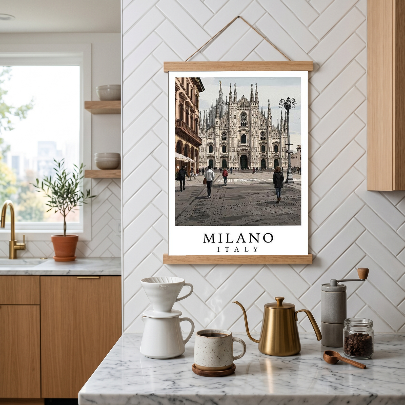 Milano Italy Travel Poster — Duomo Piazza Daytime Cityscape Print