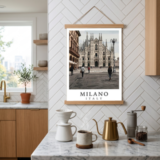 Milano Italy Travel Poster — Duomo Piazza Daytime Cityscape Print