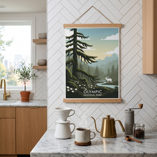 Olympic National Park Poster — Vintage Washington Roosevelt Elk Old-Growth Print