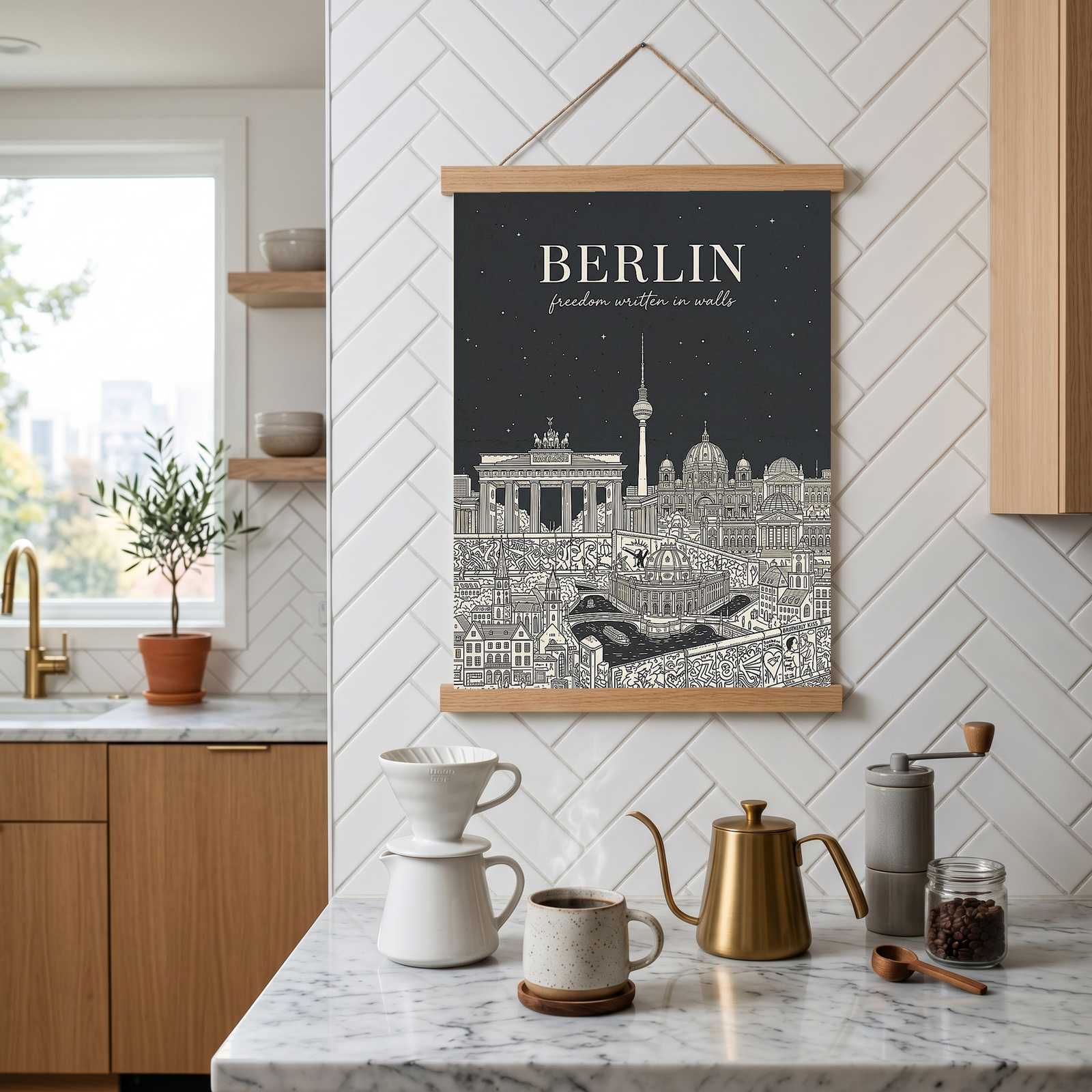 Berlin Line Art Print — Charcoal Brandenburg Gate TV Tower Skyline Wall Art