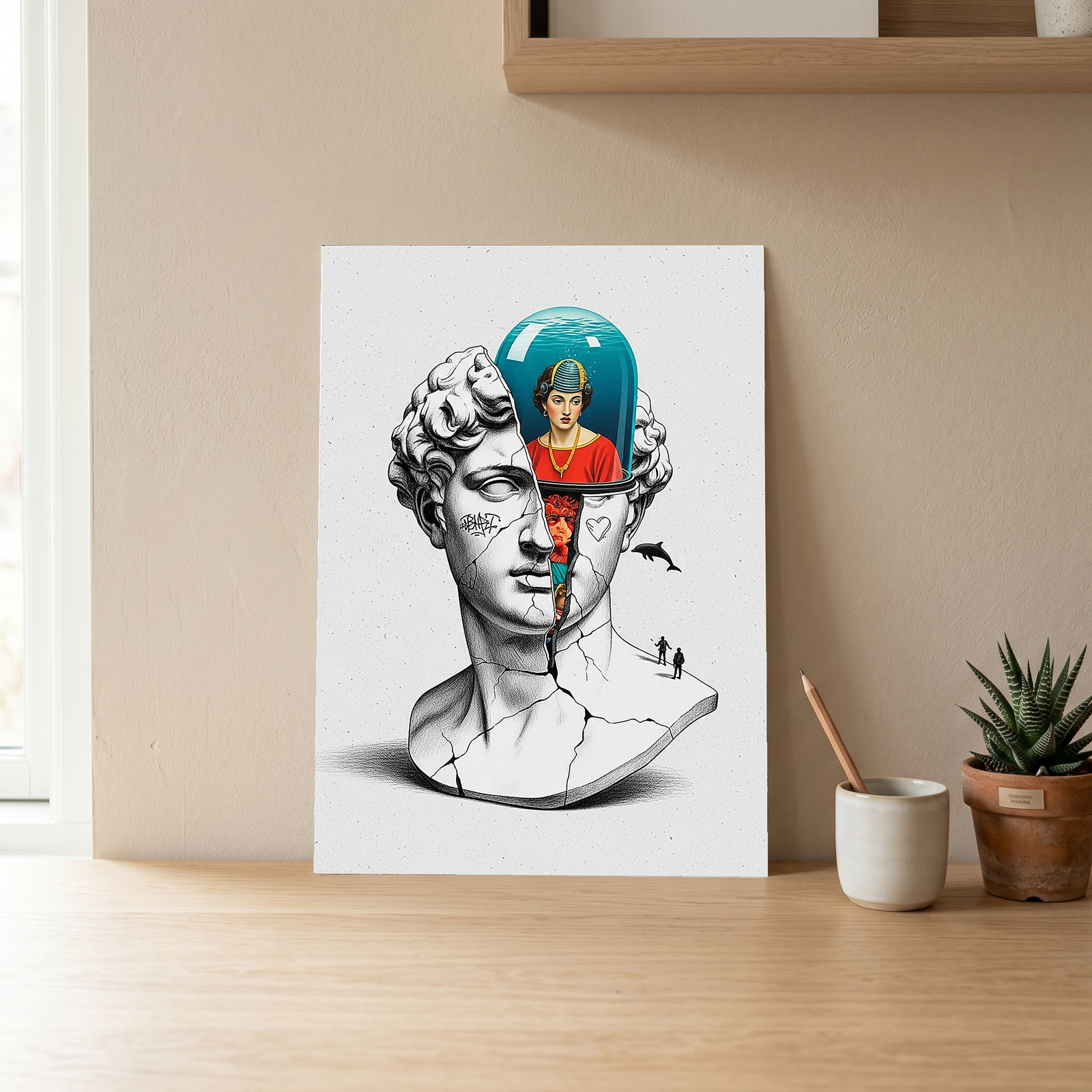 Aquarium Mind — Surreal David Bust Wall Art Print