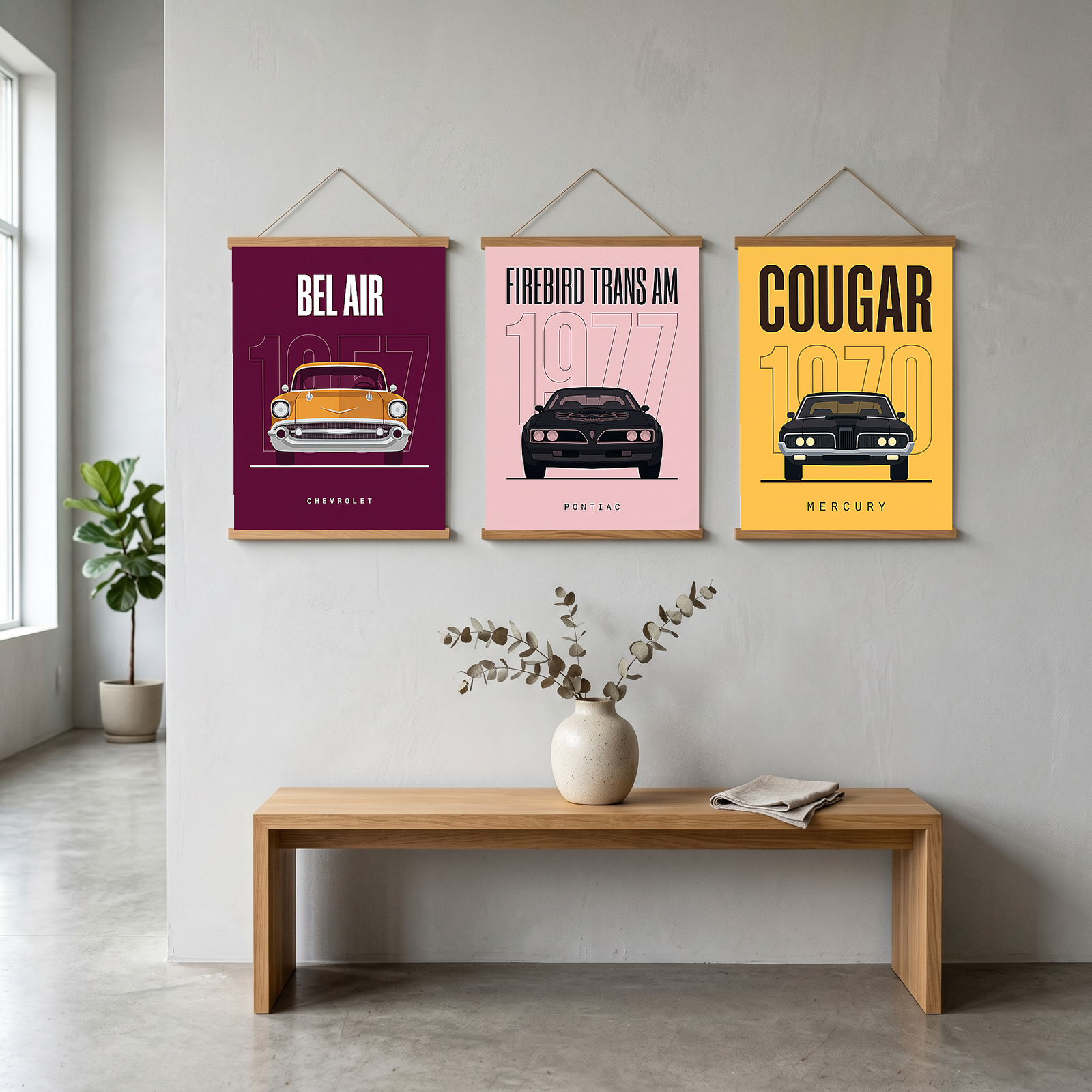 Chevrolet Bel Air 1957 Minimalist Poster — Burgundy Classic Car Line Art