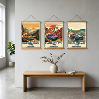 Mercury Cougar Eliminator 1970 V2 Poster — Vintage Muscle Car Pine Forest Sunset