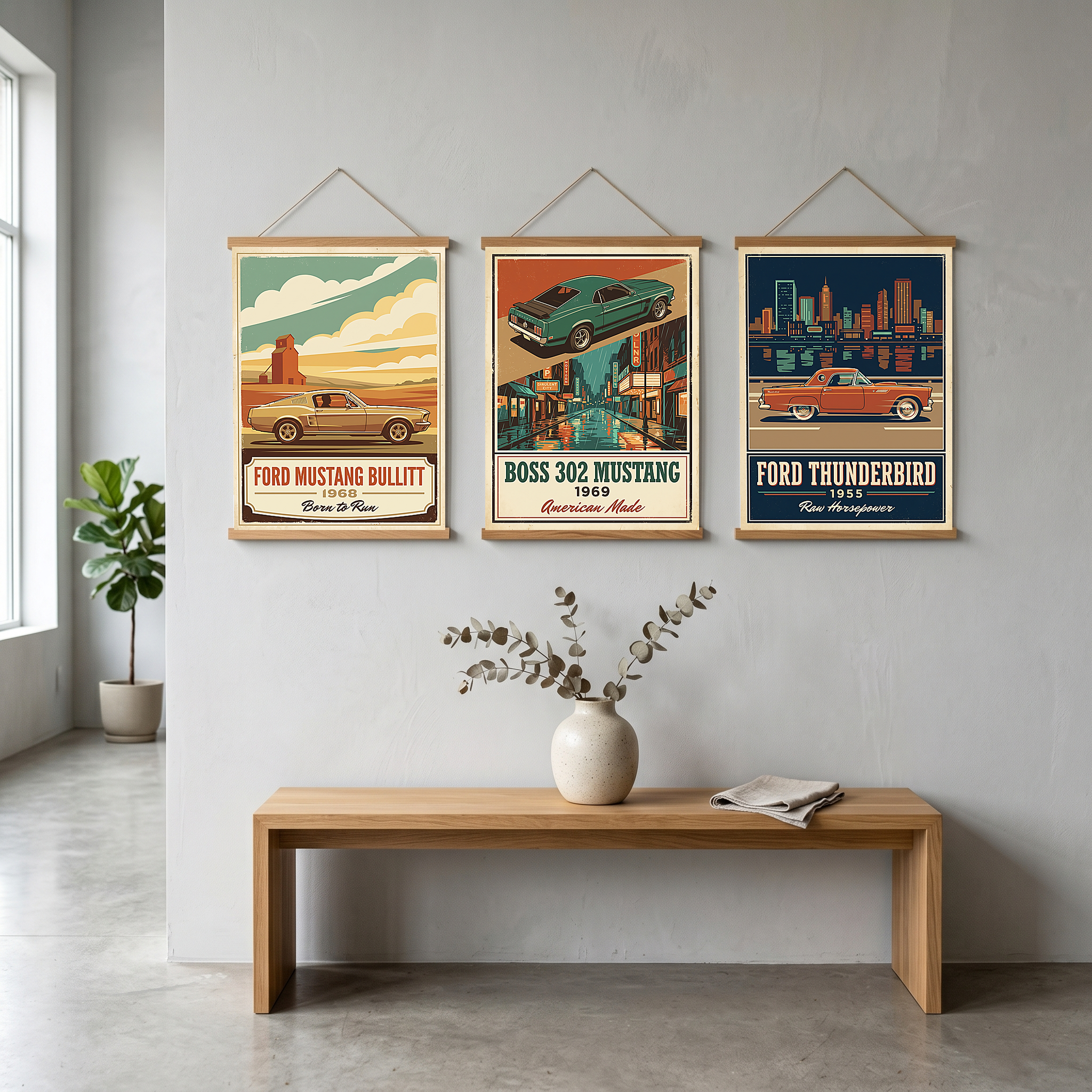 Ford Mustang Bullitt 1968 V2 Poster — Vintage Muscle Country Silo Print