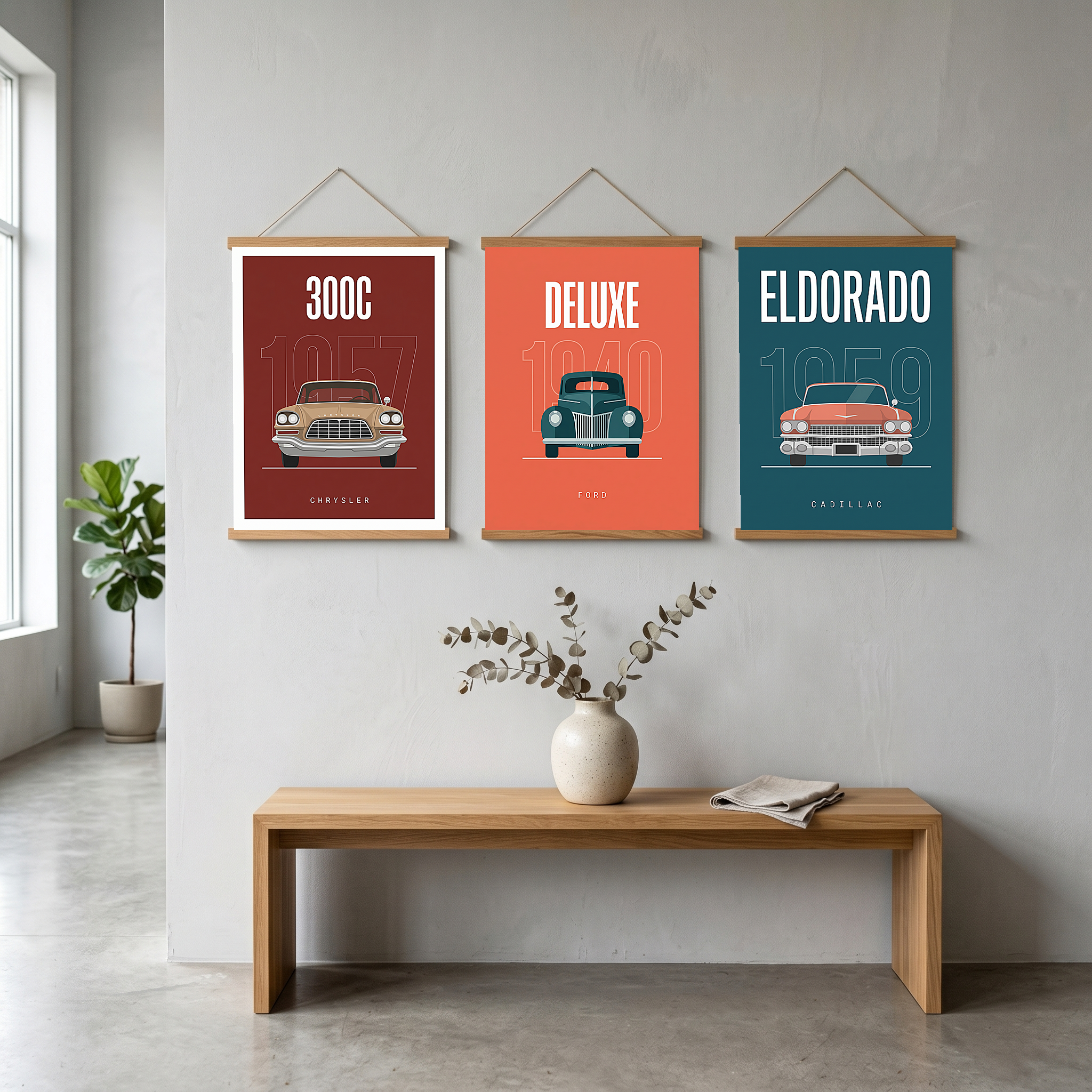 Chrysler 300C 1957 Minimalist Poster — Crimson Letter Series Line Art