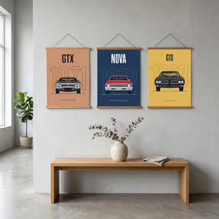 Plymouth GTX 1971 Minimalist Poster — Peach B-Body Muscle Line Art