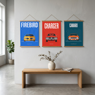 Pontiac Firebird 1977 Minimalist Poster — Blue Muscle Car Line Art