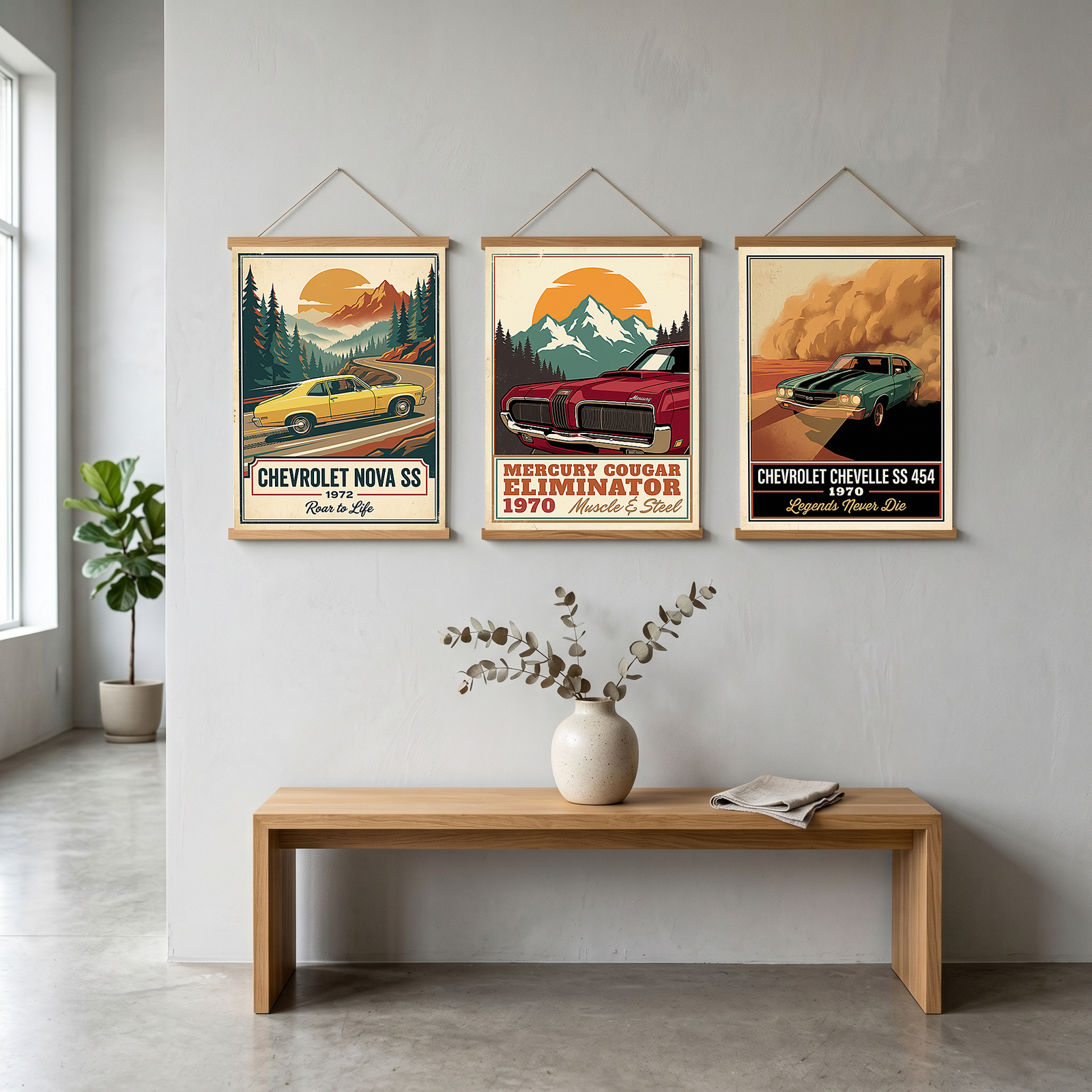 Chevrolet Nova SS 1972 V2 Poster — Vintage Muscle Mountain Pine Winding Road Print