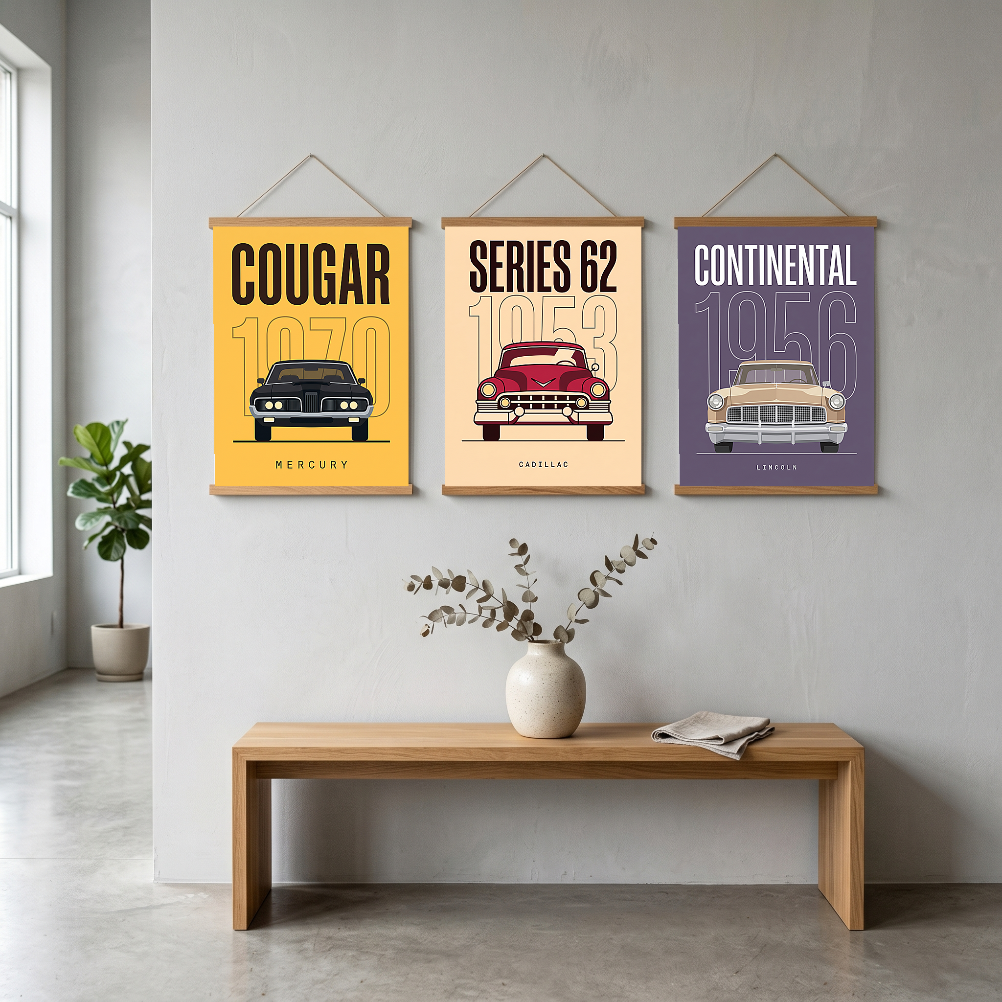 Mercury Cougar 1970 Minimalist Poster — Golden Yellow Muscle Car Line Art