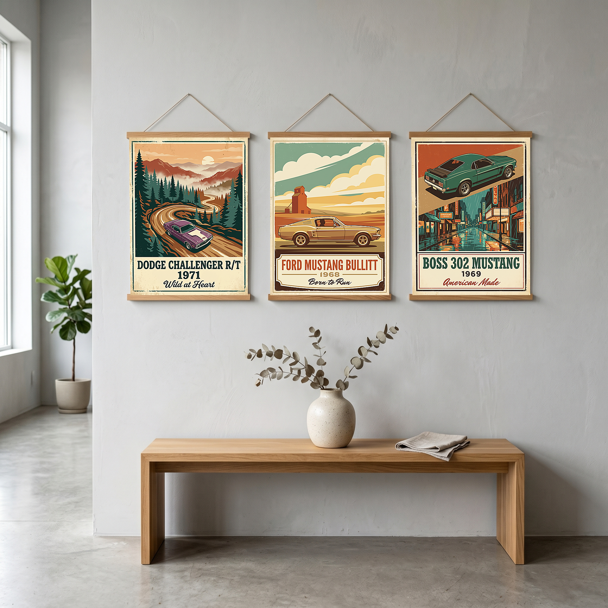 Dodge Challenger R/T 1971 V2 Poster — Vintage Muscle Misty Pine Mountain Print