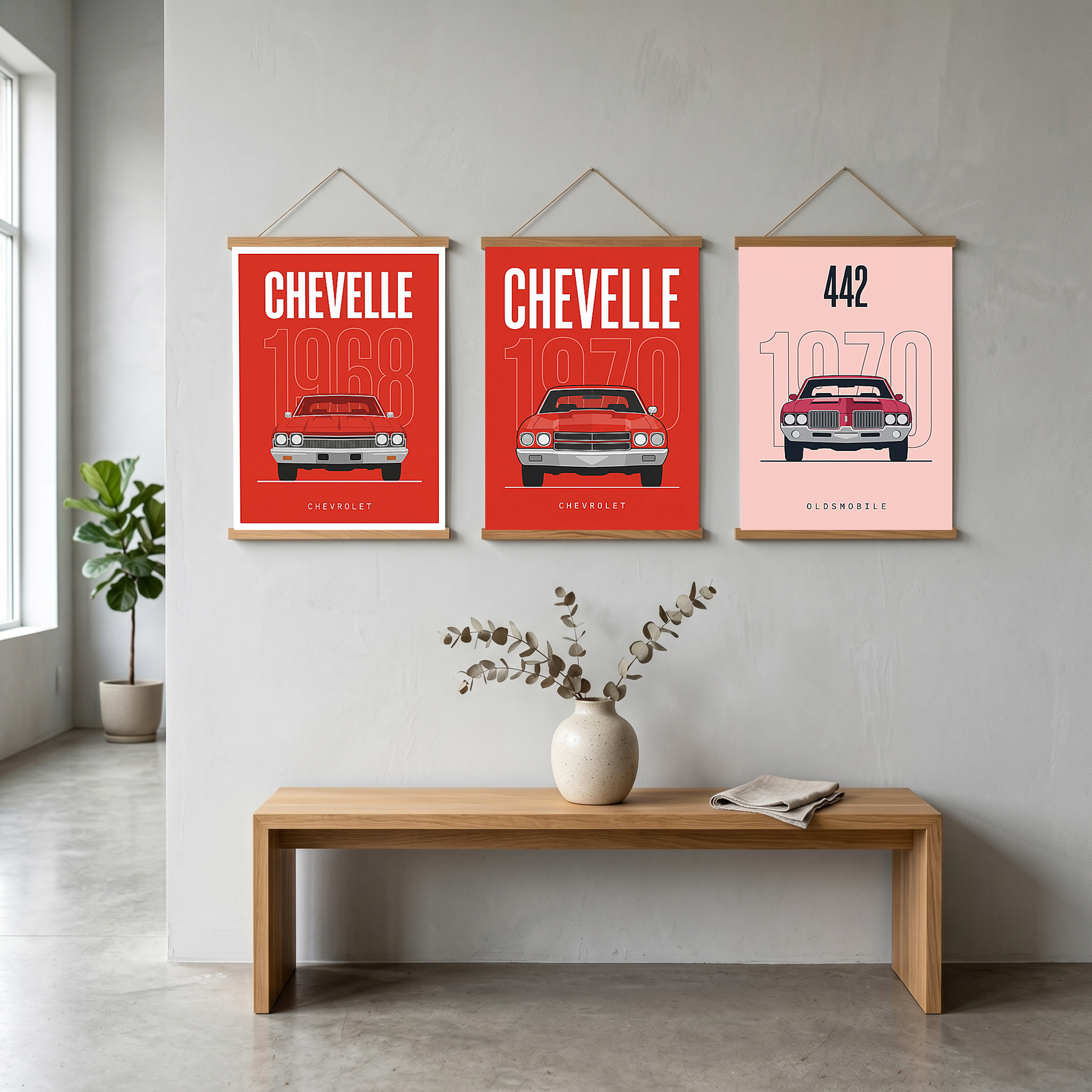 Chevrolet Chevelle 1968 Minimalist Poster — Red Muscle Car Line Art