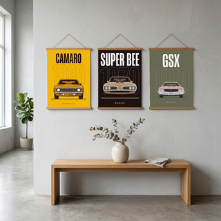 Chevrolet Camaro 1969 V2 Yellow Minimalist Poster — Muscle Car Line Art