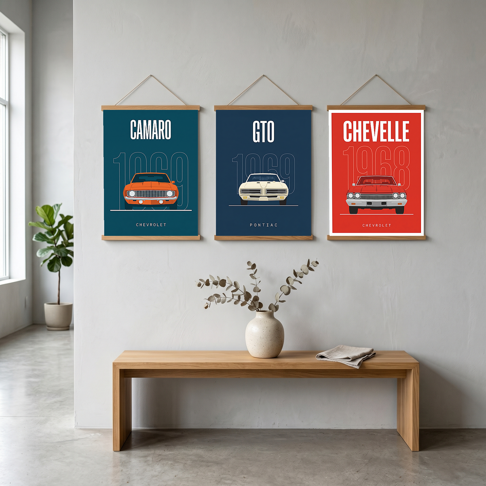 Chevrolet Camaro 1969 Minimalist Poster — Teal Muscle Car Line Art