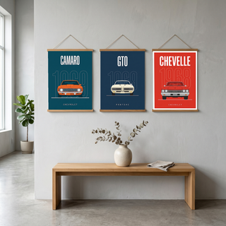 Chevrolet Camaro 1969 Minimalist Poster — Teal Muscle Car Line Art